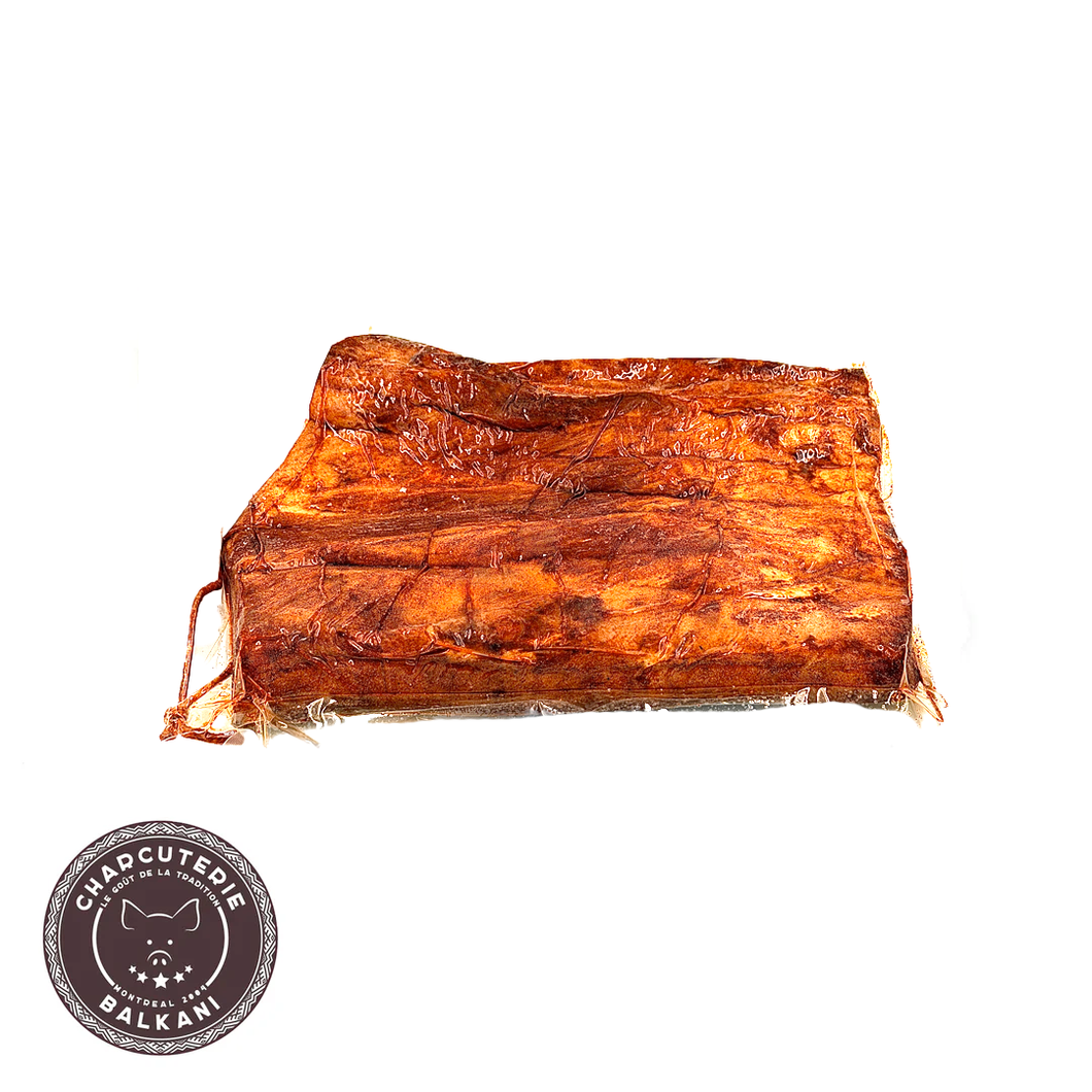 A-Balkani Brossard (Slanina afumata boia) - Lard Fumé Paprika ( $2.65/100g)